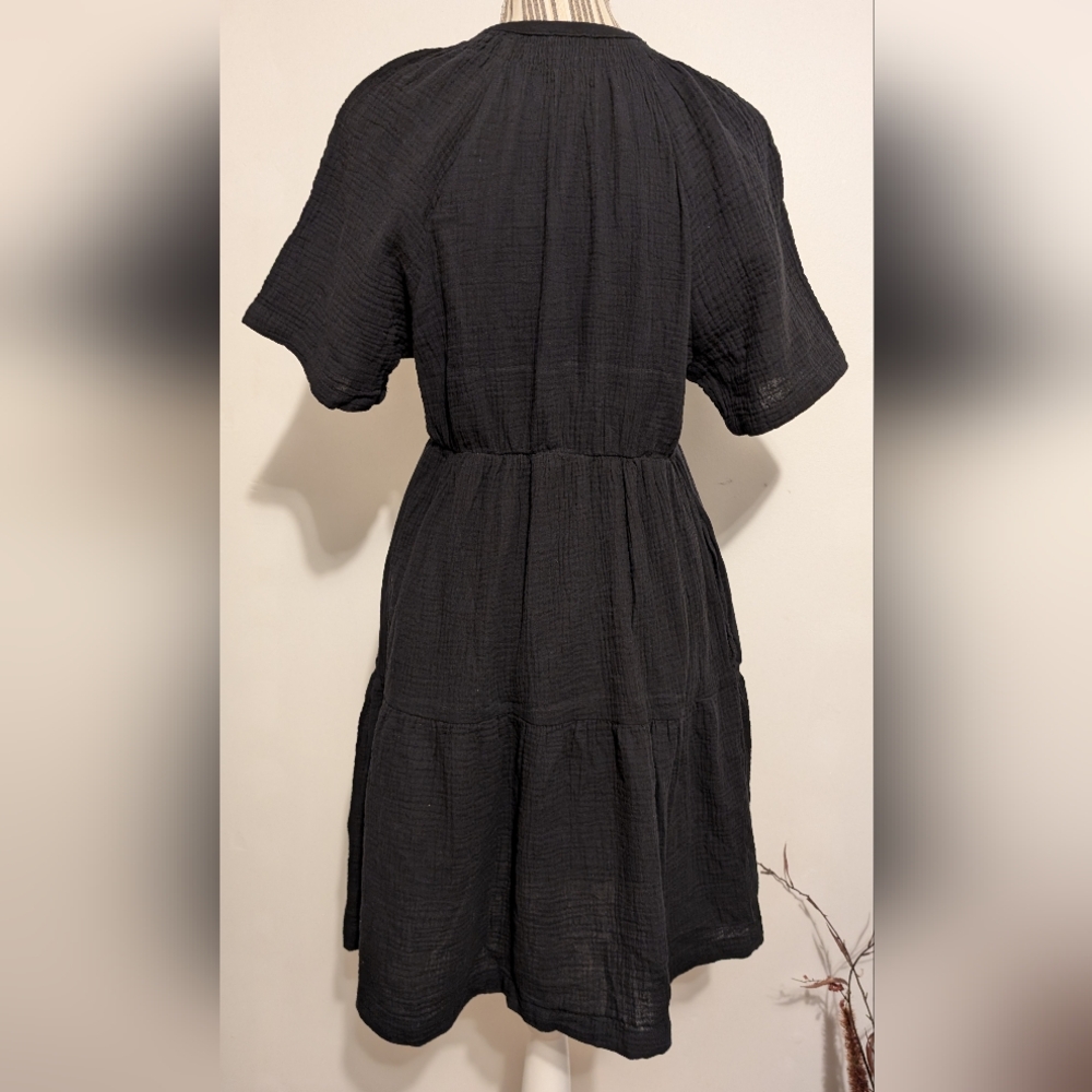 Gap Black Short Sleeve Dress Women's XS  V Neck Cotton Loose Fitting Nwt - Picture 8 of 16